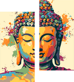 Malen nach Zahlen Kunst Lifestyle goldener Buddha mit Farbspritzern 2-teilig