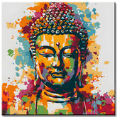 Malen nach Zahlen Kunst goldener Buddha mit Farbspritzern
