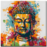 Malen nach Zahlen Kunst goldener Buddha mit Farbspritzern