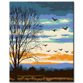 Malen nach Zahlen Kunst Natur Gänse im Winterhimmel
