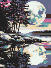Malen nach Zahlen Kunst Natur Vollmond spiegelt sich im Wasser