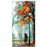 Malen nach Zahlen Kunst Natur Herbstbaum Regen Laternen