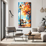 Malen nach Zahlen Kunst Natur Herbstbild mit einer Bank und Laternen