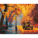 Malen nach Zahlen Herbst Stadt mit Oldtimer