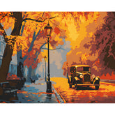 Malen nach Zahlen Herbst Stadt mit Oldtimer