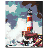 Malen nach Zahlen Leuchtturm in Wellen