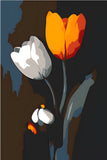 Malen nach Zahlen Orange und weiße Tulpe Schwarzweiss