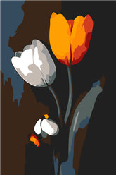 Malen nach Zahlen Orange und weiße Tulpe Schwarzweiss