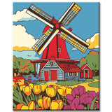 Malen nach Zahlen Niederlande Holland Windmühle Blumen