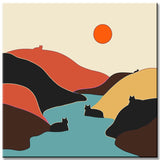 Malen nach Zahlen Kunst Hügel am Fluß in Katzenoptik