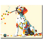 Malen nach Zahlen Kunst Weisser Hund mit bunten Punkten II
