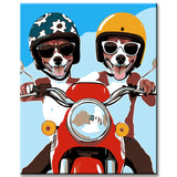 Malen nach Zahlen Kunst Zwei Hunde mit Helm auf rotem Motorrad