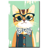 Malen nach Zahlen Kunst Tier Katze trägt Brille