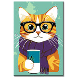Malen nach Zahlen Kunst Tier Katze mit Lila Schal und Brille