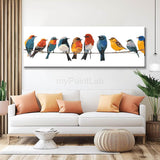 Malen nach Zahlen Kunst Tier Viele Bunte Vögel sitzen auf Bügeln an der Leine