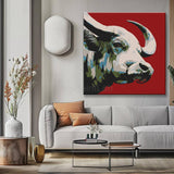 Malen nach Zahlen Kunst Tier Weißer Stier auf rotem Hintergrund
