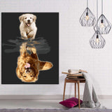 Malen nach Zahlen Kunst Tier kleiner Hundewelpe spiegelt sich in der Pfütze