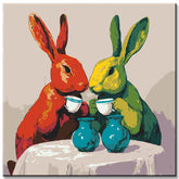 Malen nach Zahlen HasenPaar beim Kaffee