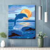 Malen nach Zahlen Kunst Tier Delfin bei Nacht vor Vollmond