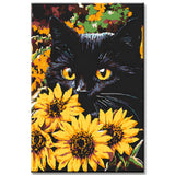 Malen nach Zahlen Schwarze Katze Kunst im Portrait Sonnenblumen