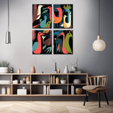 Malen nach Zahlen Abstrakte Kunst von Vögel 4-teilig