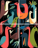 Malen nach Zahlen Abstrakte Kunst von Vögel 4-teilig
