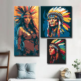 Bilderwand mit Indigenen Motiven Exklusive Porträts zur Wanddekoration - 3-teilig