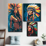 Bilderwand mit Indigenen Motiven Exklusive Porträts zur Wanddekoration - 3-teilig