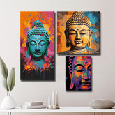 Buddhistische Kunst als Bilderwand Farbenfrohe und Spirituelle LeinwandBilder - 3-teilig