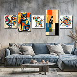 LeinwandKunst im Kubismus-Stil Abstrakte Tiermotive als Bilderwand, 5-teilig
