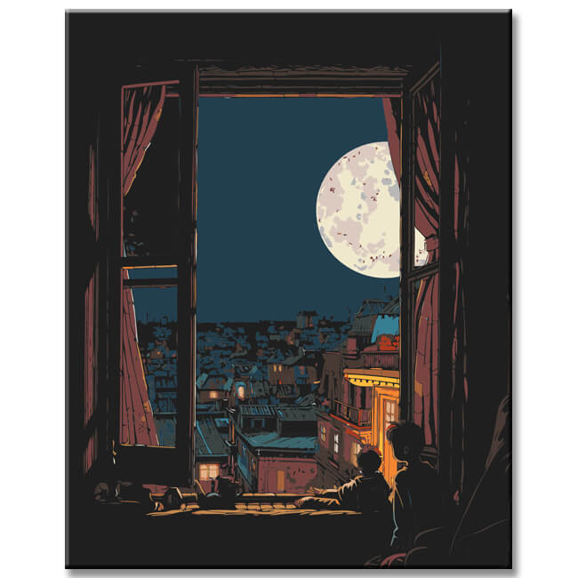 Malen nach Zahlen Katze unter dem Sternenhimmel