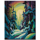 Malen nach Zahlen Winterwald Landschaft am Abend