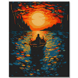 Ruderboot Sonnenuntergang - Malen nach Zahlen
