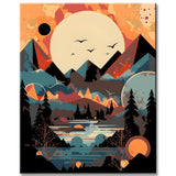 Malen nach Zahlen Landschaftsposter Berge und Mond