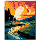 Berglandschaft mit Fluss Malen nach Zahlen