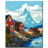 Rote Hütten in Norwegen - Malen nach Zahlen