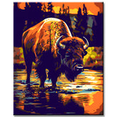 Bison beim Wassertrinken Malen nach Zahlen