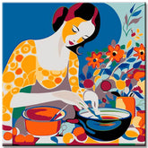 Junge Frau beim Kochen - Malen nach Zahlen