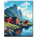 Norwegen Dorf Landschaft Malen nach Zahlen