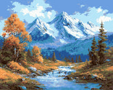 Malen nach Zahlen Landschaft Bergbach vor Gebirge