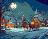 Malen nach Zahlen Weihnachten Weihnachtsdorf mit Pferdekutsche