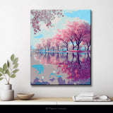 Malen nach Zahlen Bilder Rosa Bäume Spiegelung