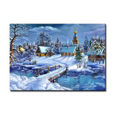 Malen nach Zahlen winter dorf am fluss