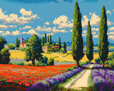 Malen nach Zahlen für Erwachsene Pinien und Lavendelfeld