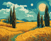 Malen nach Zahlen für Erwachsene Weizenfeld mit Zypresse
