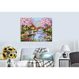 Malen nach Zahlen für Erwachsene Brücke und Kirschbäume