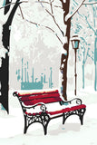 Malen nach Zahlen winter rote parkbank