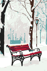 Malen nach Zahlen winter rote parkbank