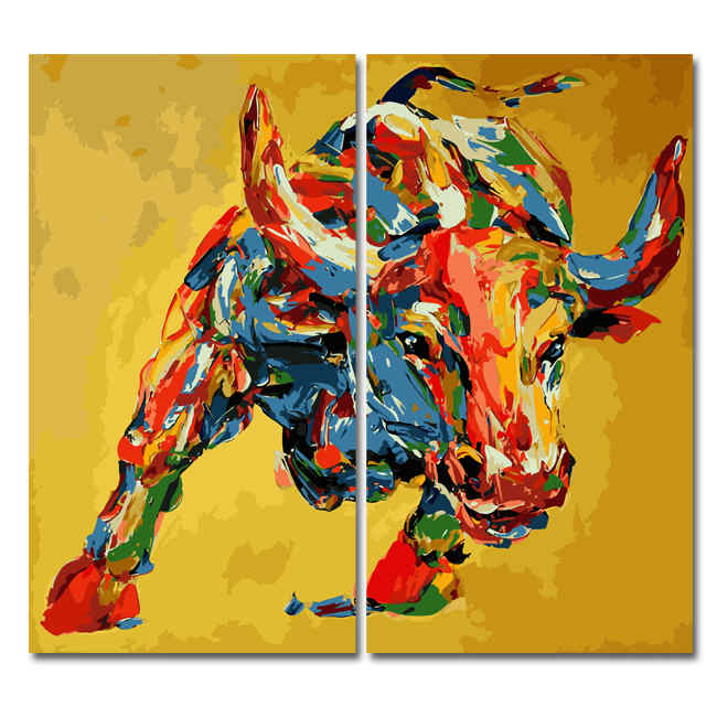 Malen nach Zahlen Großer Stier Porträt Moderne Tierkunst - 2-teilig (Duo)
