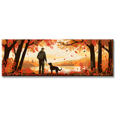 Malen nach Zahlen Panorama Mann mit Hund im Herbst